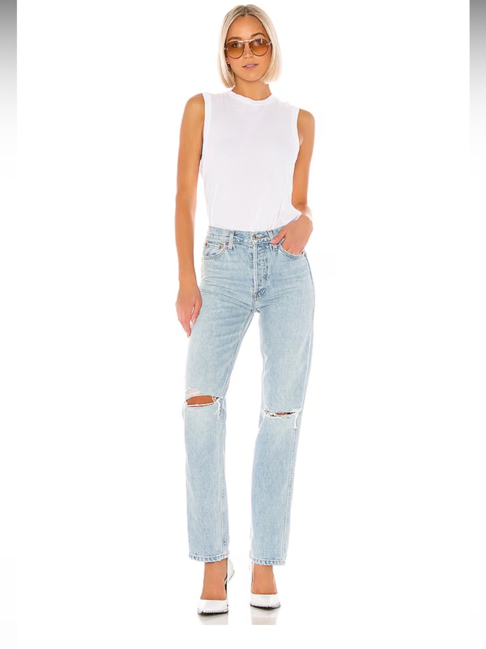 RE/DONE Classic 90’s Inspired High Rise Loose Jean Color: Bleach Destroy Size 32